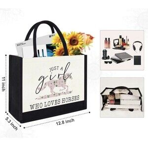 Just A Girl Who Loves Books Tote Bag for Women Bookish Gifts for Friend Horses